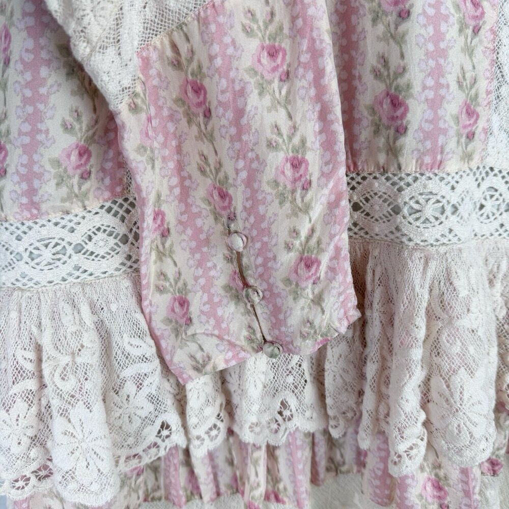 Love Shack Fancy LSF Pirelle Pink Floral Silk Lace Ruffle Mini Dress Size 6 - Picture 8 of 12